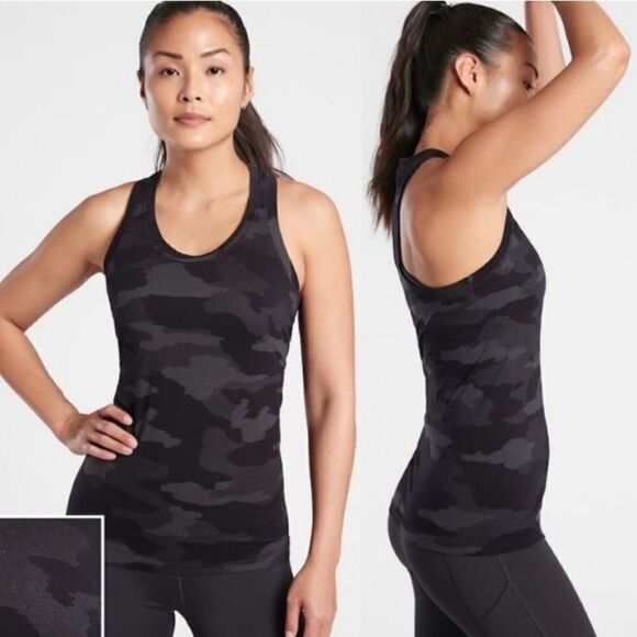 Athleta women’s black and gray camo limitless Razorback, tank top S/L - Picture 3 of 8